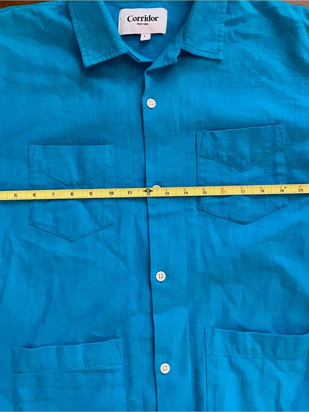 Corridor Four Pocket Short Sleeve Blue Slub Shirt Large